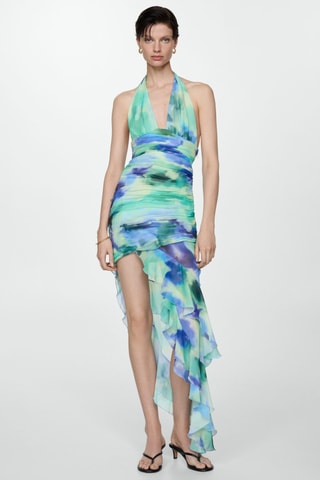 Robe drapée volants - Bleu