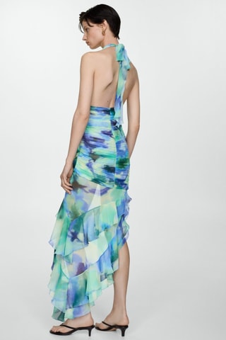 Robe drapée volants - Bleu