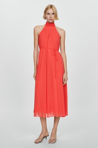 Robe plissée emmanchures américaines - Corail