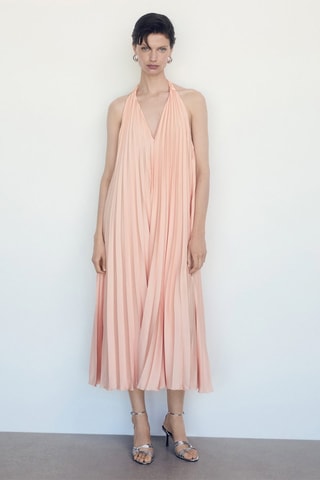 Robe longue plissée - Saumon