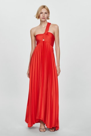 Robe asymétrique plissée  - Rouge