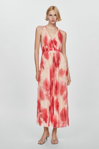 Robe plissée imprimée - Corail