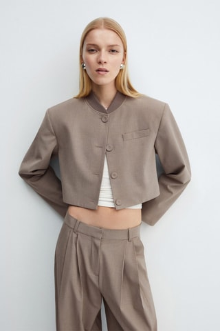 Veste crop boutons - Taupe