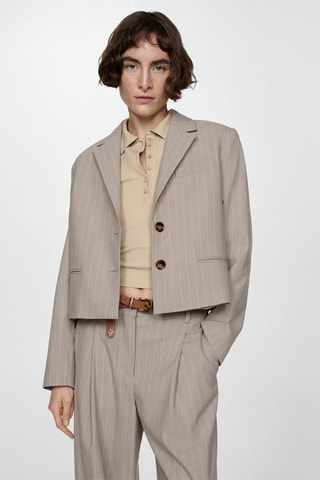 Veste crop fines rayures - Beige