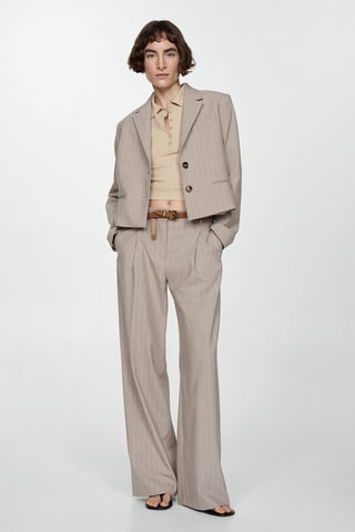 Veste crop fines rayures - Beige