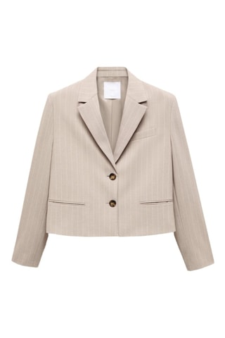 Veste crop fines rayures - Beige
