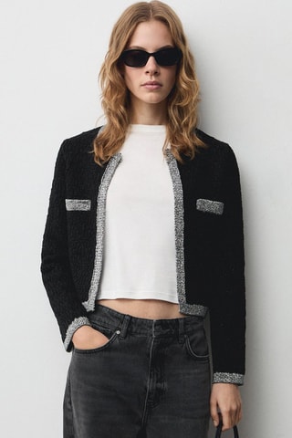 Blouson maille détail Lurex - Noir et argenté