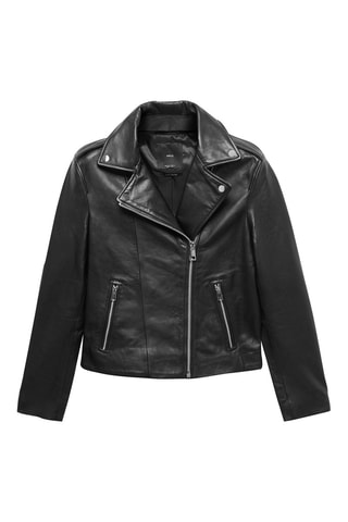 Blouson biker en cuir - Noir