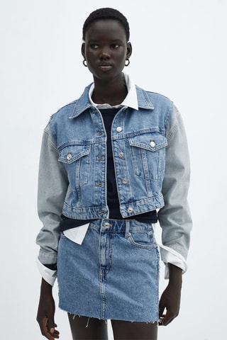 Blouson en jean crop bicolore - Bleu moyen