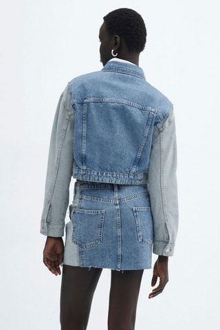Blouson en jean crop bicolore - Bleu moyen