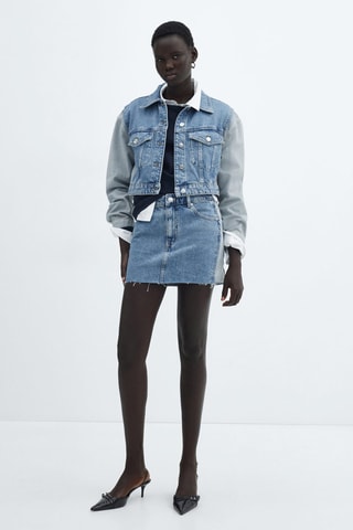 Blouson en jean crop bicolore - Bleu moyen