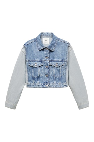 Blouson en jean crop bicolore - Bleu moyen