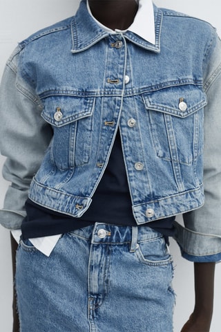 Blouson en jean crop bicolore - Bleu moyen
