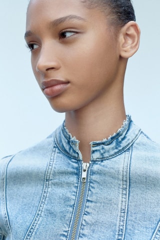 Blouson en jean fermeture Éclair - Bleu