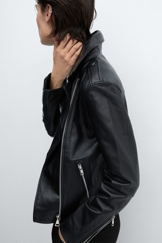 Blouson biker en cuir - Noir