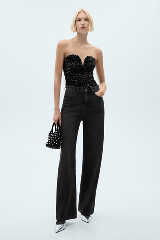 Body paillettes encolure coeur - Noir