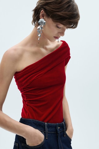 Body asymétrique velours - Rouge