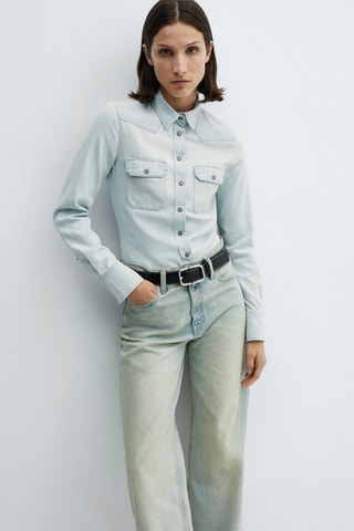 Chemise jean poches - Bleu