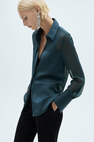 Chemise gaze empiècements satinés - Bleu nuit