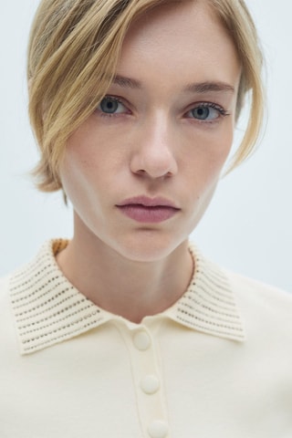 Polo maille col strass - Écru