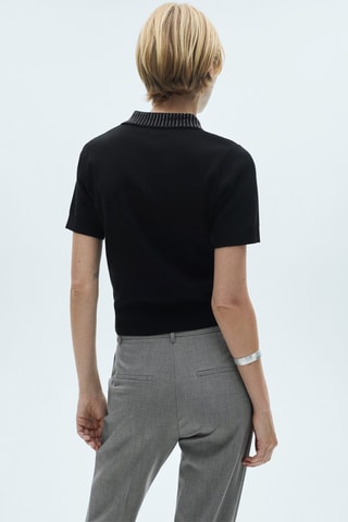 Polo maille col strass - Noir