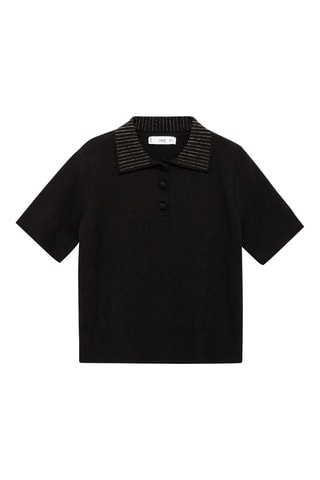 Polo maille col strass - Noir