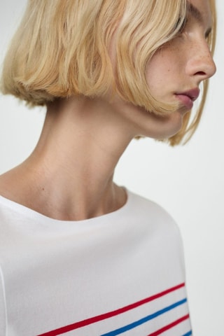 T-shirt rayures col bateau - Blanc