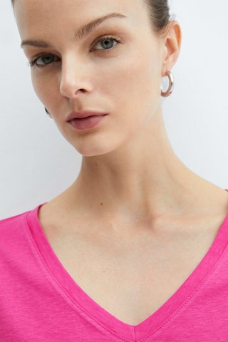 T-shirt col V 100 % coton - Fuchsia