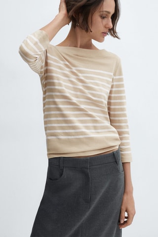 T-shirt rayures col bateau - Sable