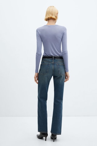 T-shirt manches longues col rond - Bleu