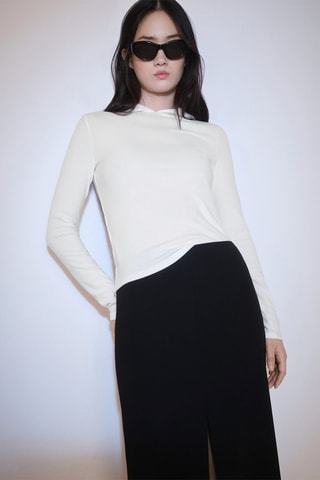 T-shirt manches longues capuche - Blanc cassé