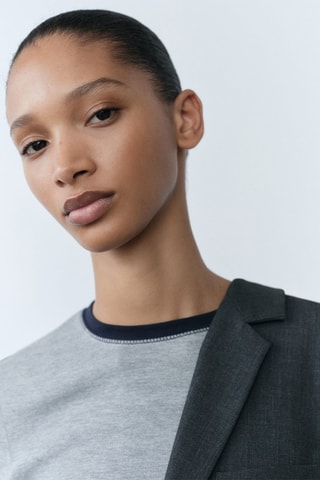 T-shirt coton empiècements contrastants - Gris