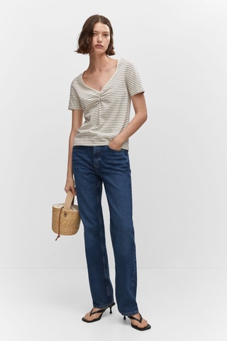 T-shirt coton détail froncé Ecru