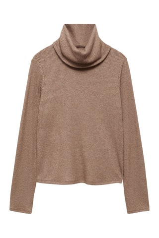 T-shirt côtelé col roulé - Marron