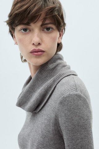 T-shirt côtelé col roulé - Gris