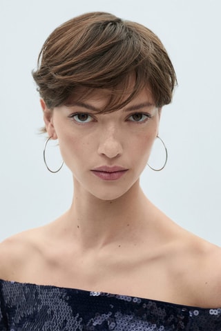 Blouse paillettes épaules dénudées - Bleu