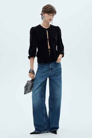 Blouse velours noeuds - Noir