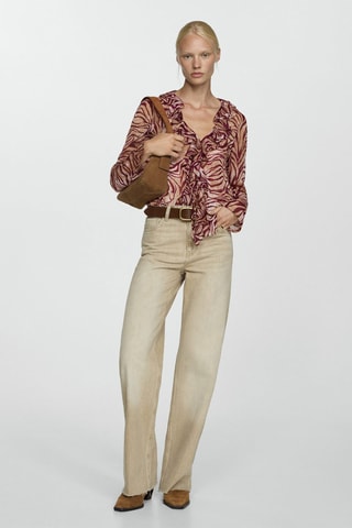 Blouse imprimée à volants - Bordeaux et beige