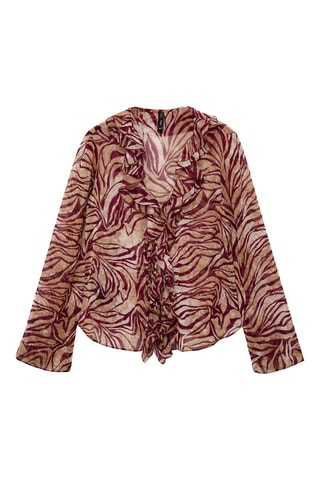 Blouse imprimée à volants - Bordeaux et beige