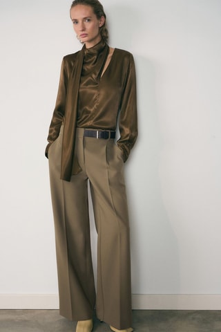 Blouse satinée noeud - Kaki