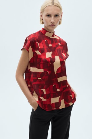 Blouse imprimée manches courtes - Rouge