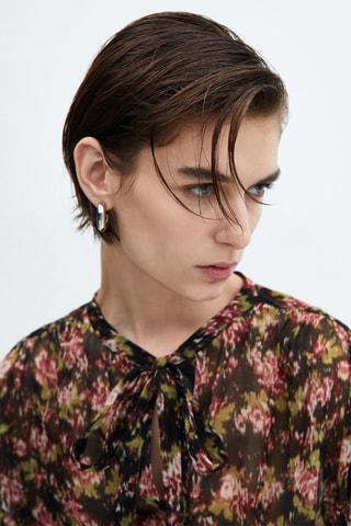 Blouse fleurie semi-transparente - Noir