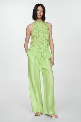 Blouse semi-transparente volants - Vert