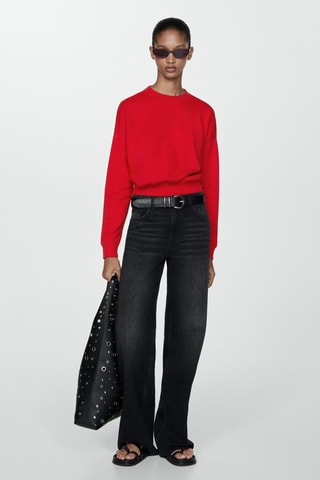 Sweat-shirt coton col rond - Rouge