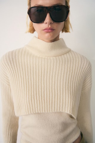 Pull-over col roulé combiné - Écru