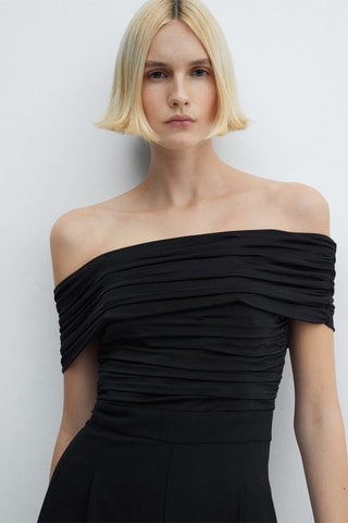Combinaison épaules dénudées détail froncé - Noir