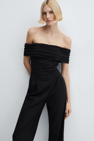 Combinaison épaules dénudées détail froncé - Noir