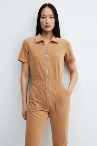 Combinaison velours câtelé fermeture éclair - Marron moyen