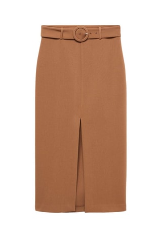 Jupe fendue ceinture Camel