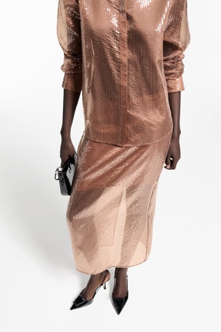 Jupe midi sequins - Marron